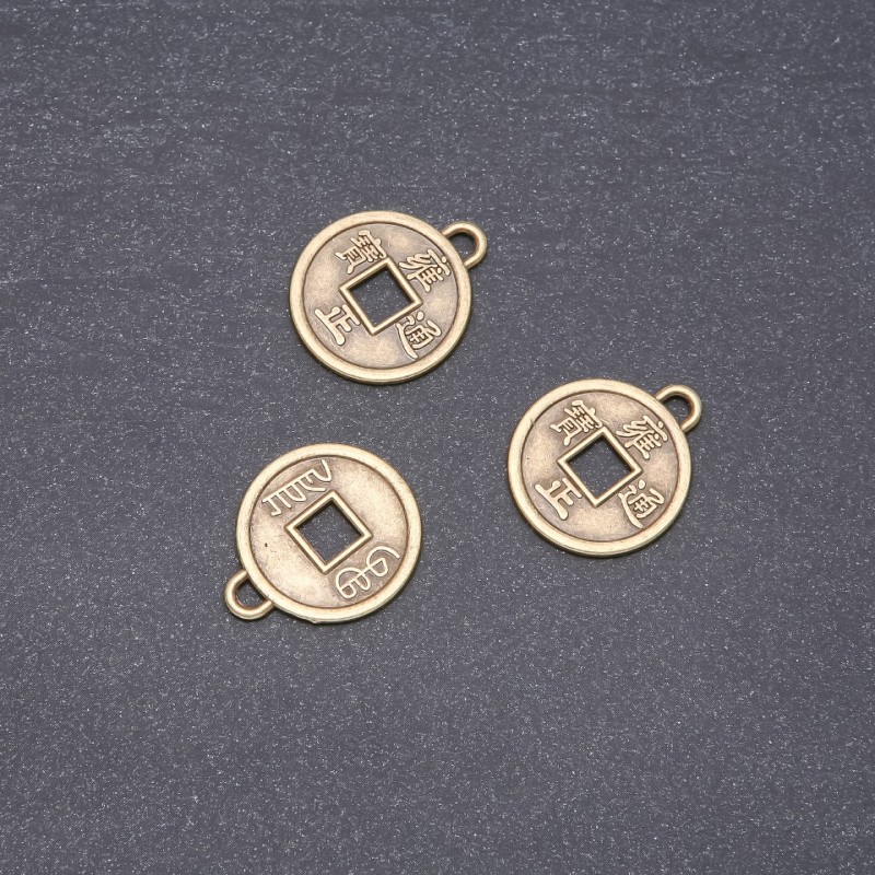 Furnitură pandantiv monedă chinezească 20 mm, pachet de 12 buc.