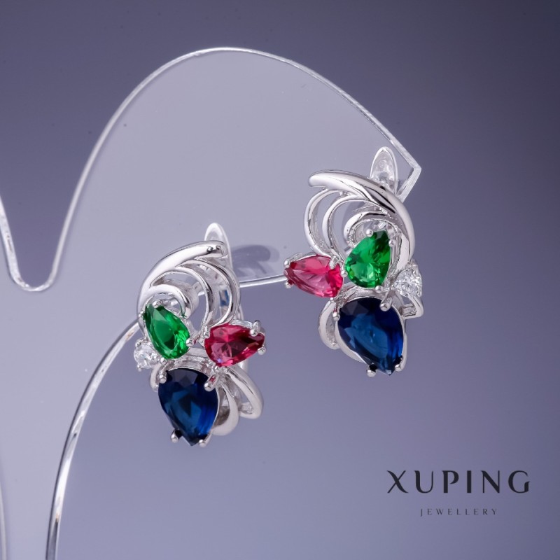 Cercei Xuping cu cristale colorate 20x14 mm rodiu