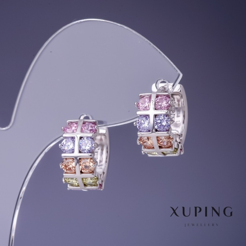 Cercei Xuping cu pietre colorate placate cu rodiu 8x15 mm