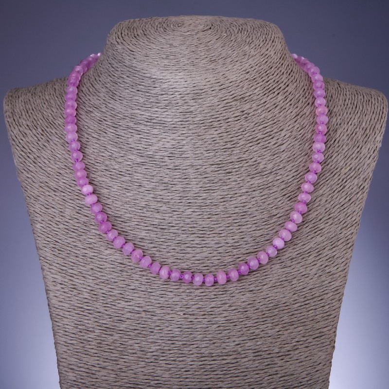 Colier din piatră naturală „cuarț roz” (artificial), rondele facetate, diametrul 6x4 mm, lungime 45 cm