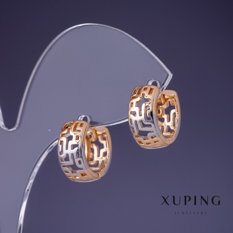 Cercei Xuping 14x7mm, placare cu aur 18K și rodiu