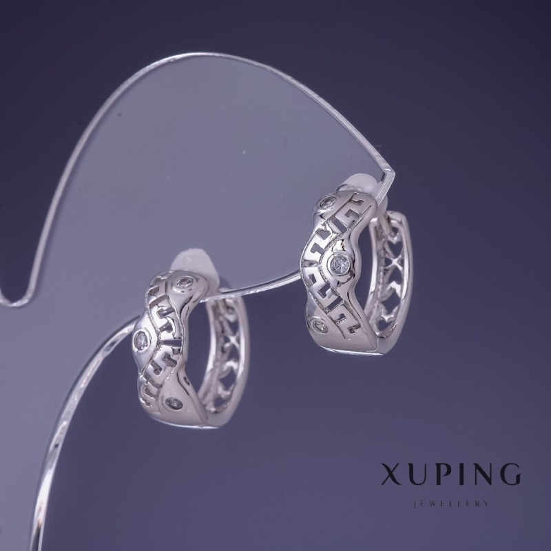Cercei Xuping rodiu cu cristale albe de 15×6 mm