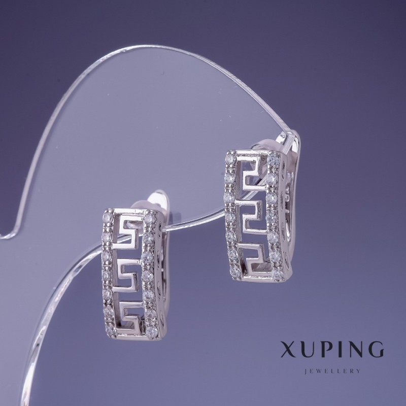 Cercei Xuping 16×18 mm rhodiu cu cristale albe