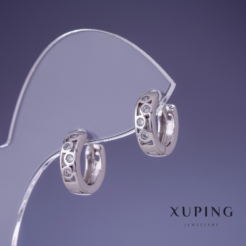Cercei Xuping rodiu 4×12 mm cu pietre albe