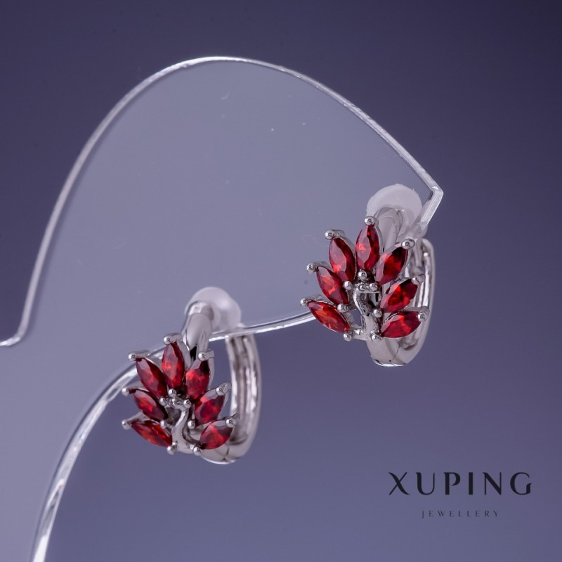Cercei Xuping rodiu cu piatră roșie 9x15 mm