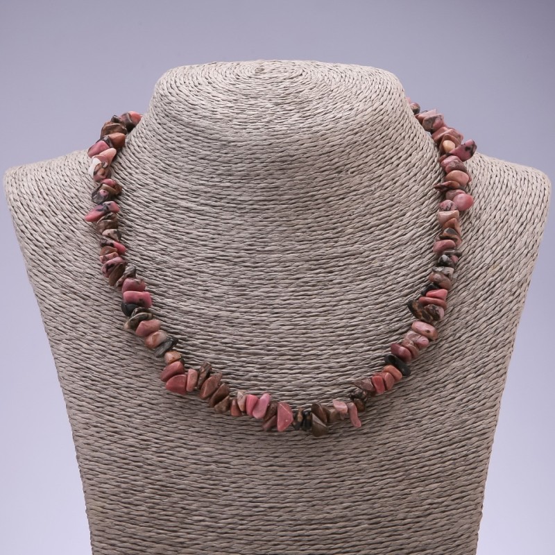 Colier din rodonit natural, mărgele de 8 mm, lungime 45 cm +/- cu lanț prelungitor