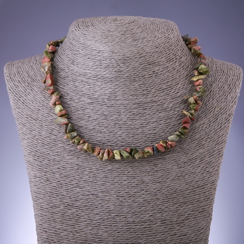 Colier din piatră naturală heliotrop, granule de 8 mm, lungime 45–50 cm, cu lanț extensibil
