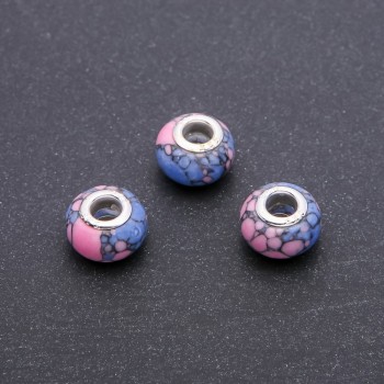 Mărgea Pandora marmuroasă roz-albastră, diametrul 14×9 mm, gaura de 5 mm, ambalaj 4 buc.