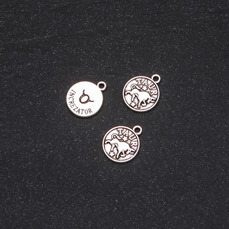 Pandantiv Zodiac Taur, diametrul 12 mm, ambalaj 20 g, aproximativ 19 bucăți
