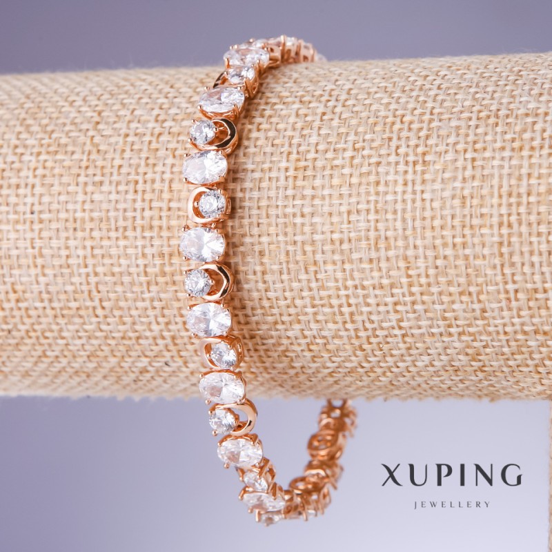 Brățară Xuping cu zirconii albe, grosime 7 mm, lungime 17–19,5 cm, placare cu aur 18K