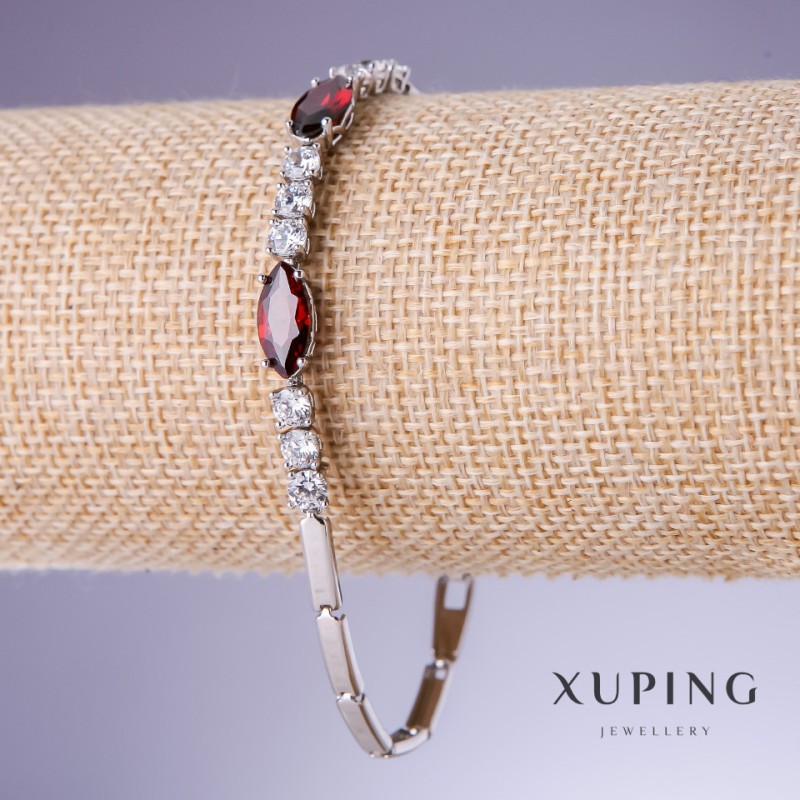 Brățară Xuping cu zirconii roșii „Rubin”, grosime 3–6 mm, lungime 18–19 cm, rodiu 18K