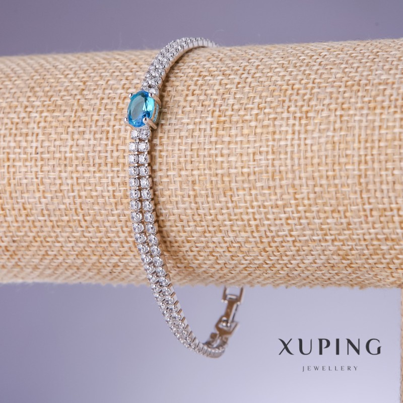 Brățară Xuping cu zircon albastru «Topaz», grosime 6–4 mm, lungime 17–19 cm, rodiu 18K