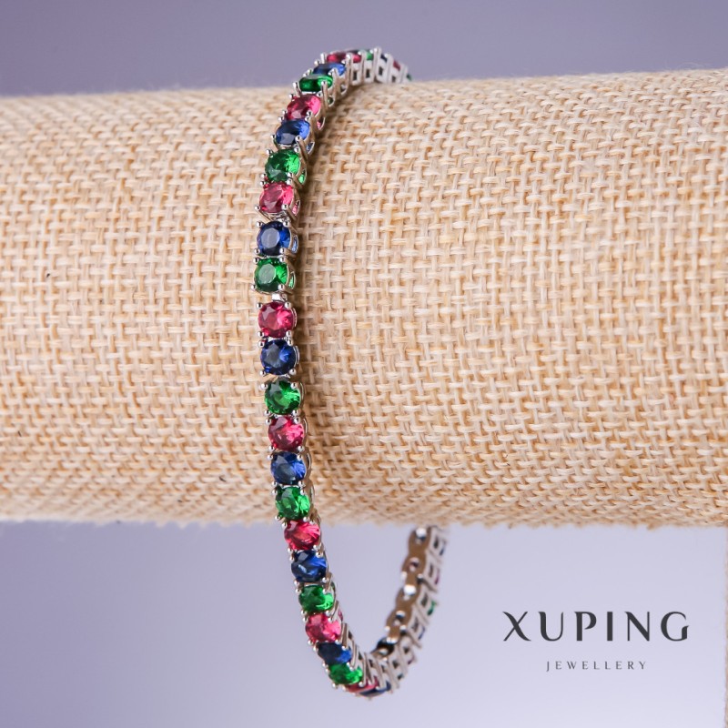 Brățară Xuping cu zirconii colorate, grosime 4 mm, lungime 18-20 cm, rodiu 18K
