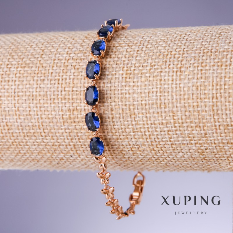 Brățară Xuping cu zirconii albastre «Safir», grosime 5 mm, lungime 17,5–19,5 cm, placare cu aur 18K