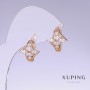 Cercei Xuping cu zircon alb, lungime 14 mm, grosime 13 mm, placare cu aur 18K