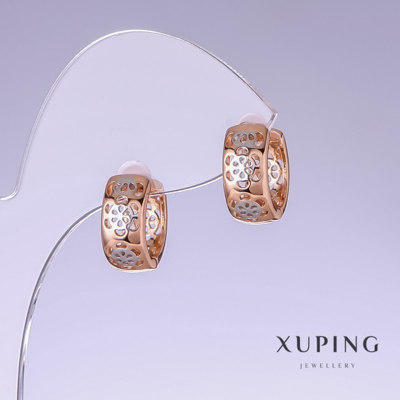 Cercei Xuping, lungime 14 mm, grosime 7 mm, rodiu, placare cu aur 18K
