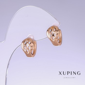 Cercei Xuping, lungime 13 mm, grosime 9 mm, placare cu aur 18K