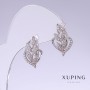 Cercei Xuping cu strasuri albe, lungime 19 mm, grosime 12 mm, placare cu rodiu