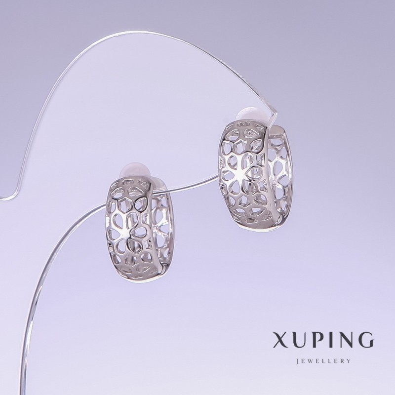 Cercei Xuping, lungime 17 mm, grosime 7 mm, placare rodiu