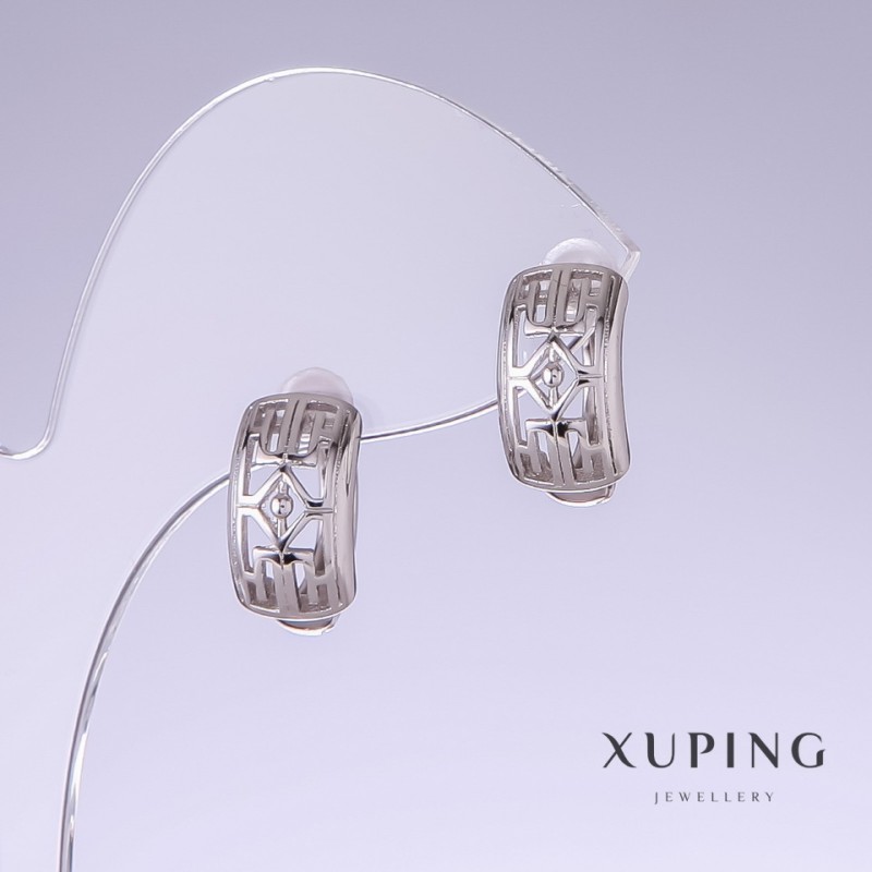 Cercei Xuping, lungime 15 mm, grosime 8 mm, rodiu