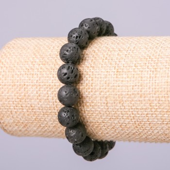 Brățară din piatră de lavă, mărgele de 12 mm diametru, lungime 18 cm, pe elastic