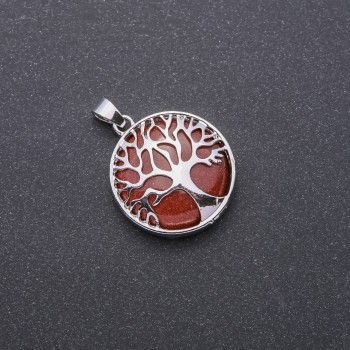 Pandantiv din aventurin „Nisip de aur” (sintetic) în montură „Arborele vieții”, diametrul 27 mm