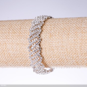 Brățară cu strasuri albe, lățime 16 mm, lungime 19 cm, „argintiu”