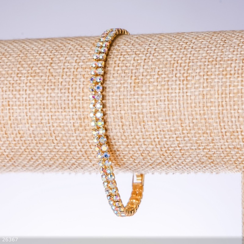 Brățară cu strasuri în două rânduri „chameleon”, lățime 5 mm, lungime 19 cm „auriu”