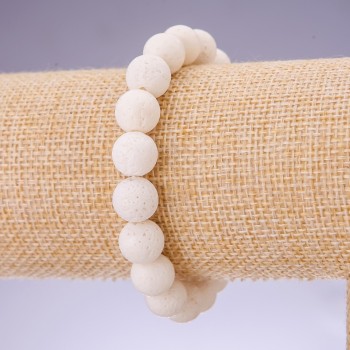 Brățară din coral alb natural poros, bilă netedă, diametrul 10 mm, pe elastic, lungime 18 cm