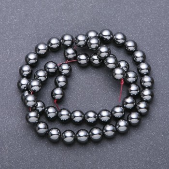 Mărgele din hematit, pe șnur neted, formă sferică, diametrul 7,5 mm, lungime 40 cm