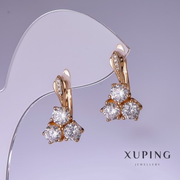 Cercei Xuping cu zirconii albe 11×4,5 mm, placare aur 18K