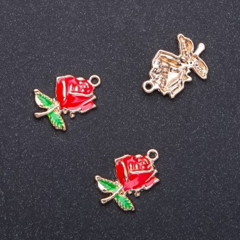 Furnitură pentru pandantiv Roză, email auriu, diametrul 17 mm, diametru 1,95 mm, ambalaj 6 buc. (±)