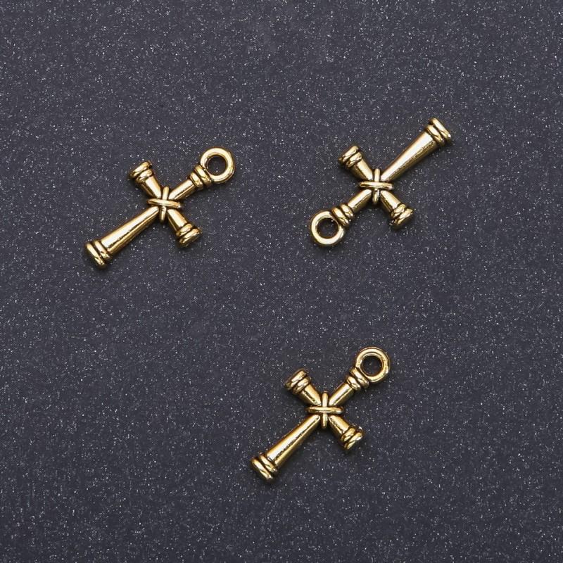 Furnitură pentru pandantiv-cruce auriu, diametru 11 mm, lungime 11 mm, ambalaj 20 g, 25 buc.
