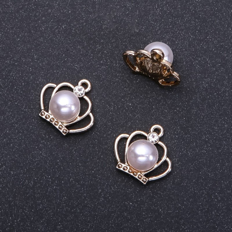Furnitură pentru pandantiv Coroană «aur deschis» cu mărgea, diametrul 18 mm, lungime 17 mm, diametrul șnurului 1,5 mm, ambalaj 7 buc. (+ -)