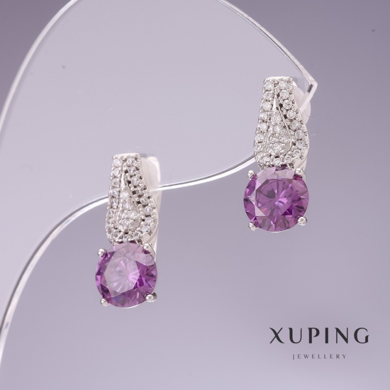 Cercei Xuping cu zirconii mov 17x7 mm placate cu rodiu