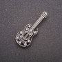 Broșă de chitară, email negru, cu strasuri gri, metal gri, 51x21 mm
