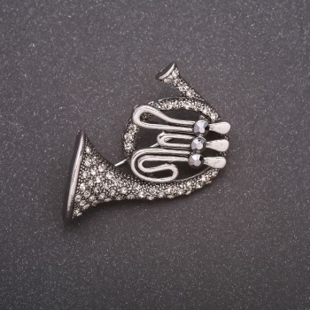 Broșă Tubă cu strasuri, metal gri 42x45mm