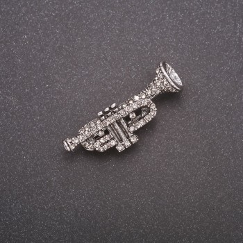Broșă Trompetă în strasuri, metal cenușiu, 42x14 mm