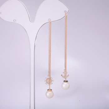 Cercei stud lungi, asimetrici, seria 925 Marine, grosime 8 mm, lungime 107–135 mm, placare cu aur