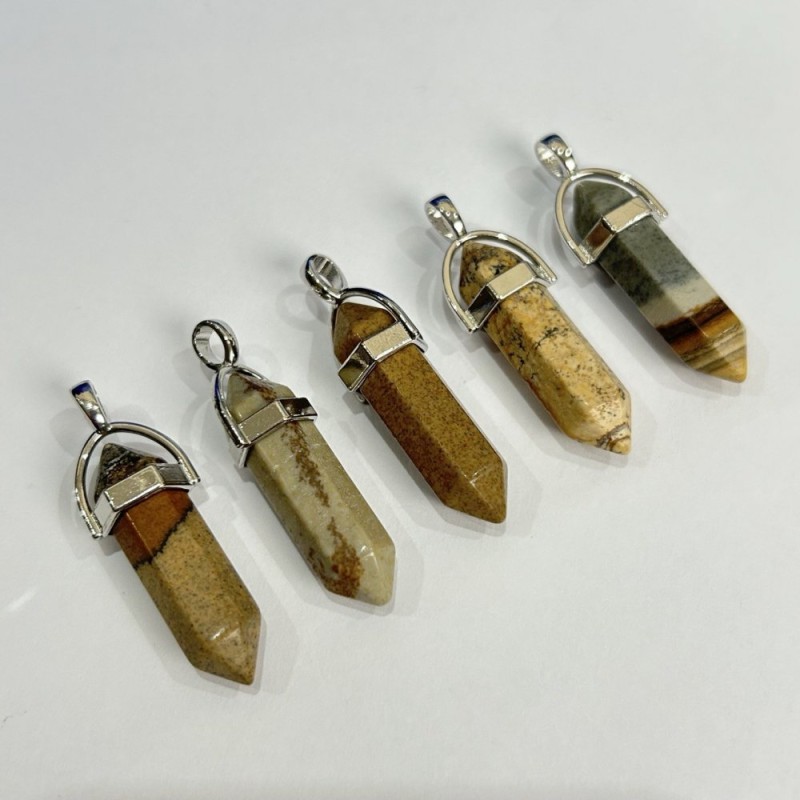 Pandantiv hexagonal din jasper peisaj 40x8 mm+