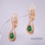 Cercei Xuping cu pietre verzi 25x8 mm, placare aur 18K
