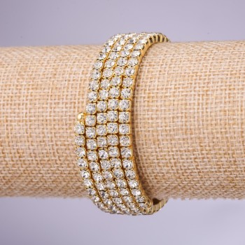 Brățară cu strasuri «Memorie» patru înfășurări, strasuri albe, diametrul 4 mm, metal auriu