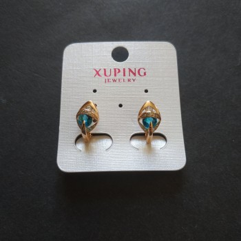 Cercei Xuping cu pietre albastre 15x12 mm placare cu aur 18K