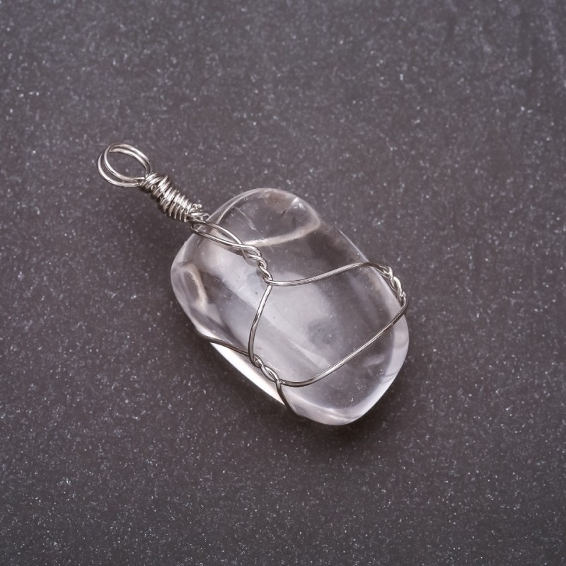 Pandantiv din piatră naturală, cristal rotunjit în montură argintie, 20x20 mm (+/-)