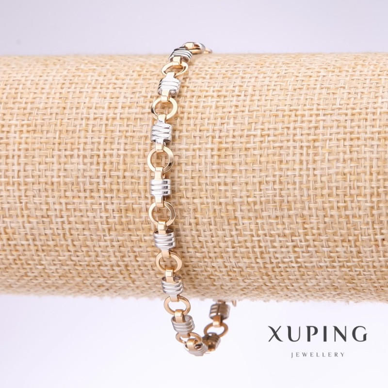Brățară Xuping cu împletire fantazie, grosime 6 mm, lungime 19 cm, rodiu, placare cu aur 18k
