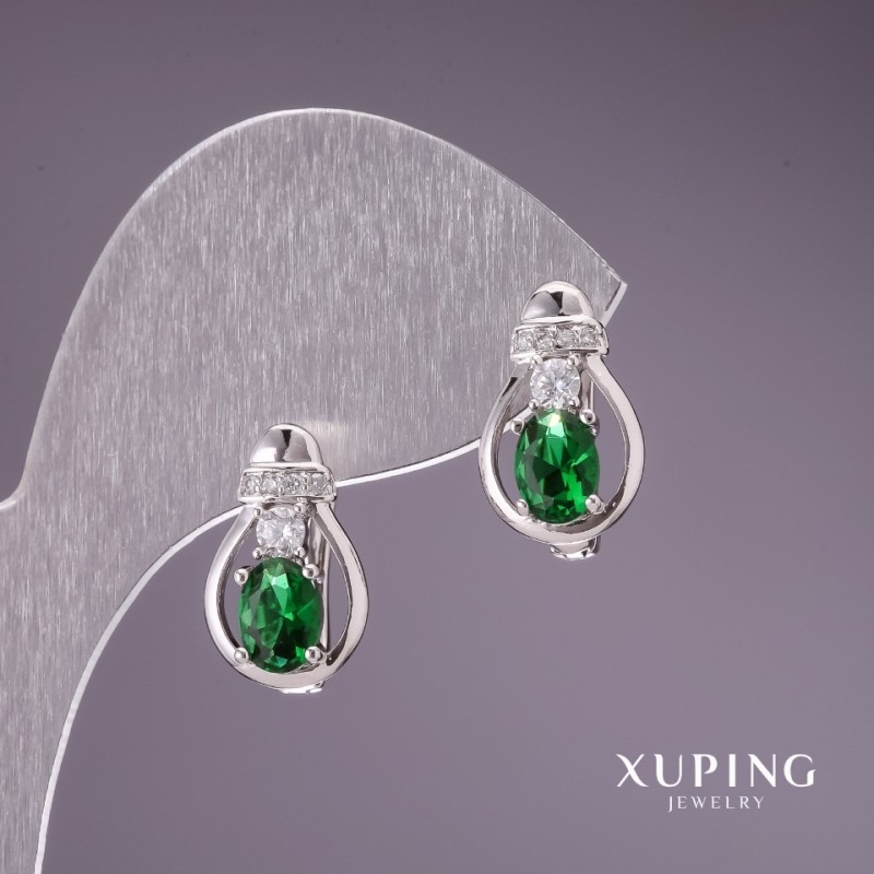 Cercei Xuping cu pietre verzi 15x9 mm rodiu