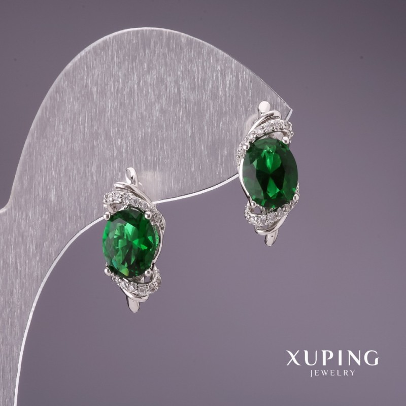 Cercei Xuping cu pietre verzi 18x7 mm rhodiu