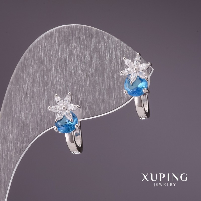 Cercei Xuping cu pietre albastre 17x8mm rodiu