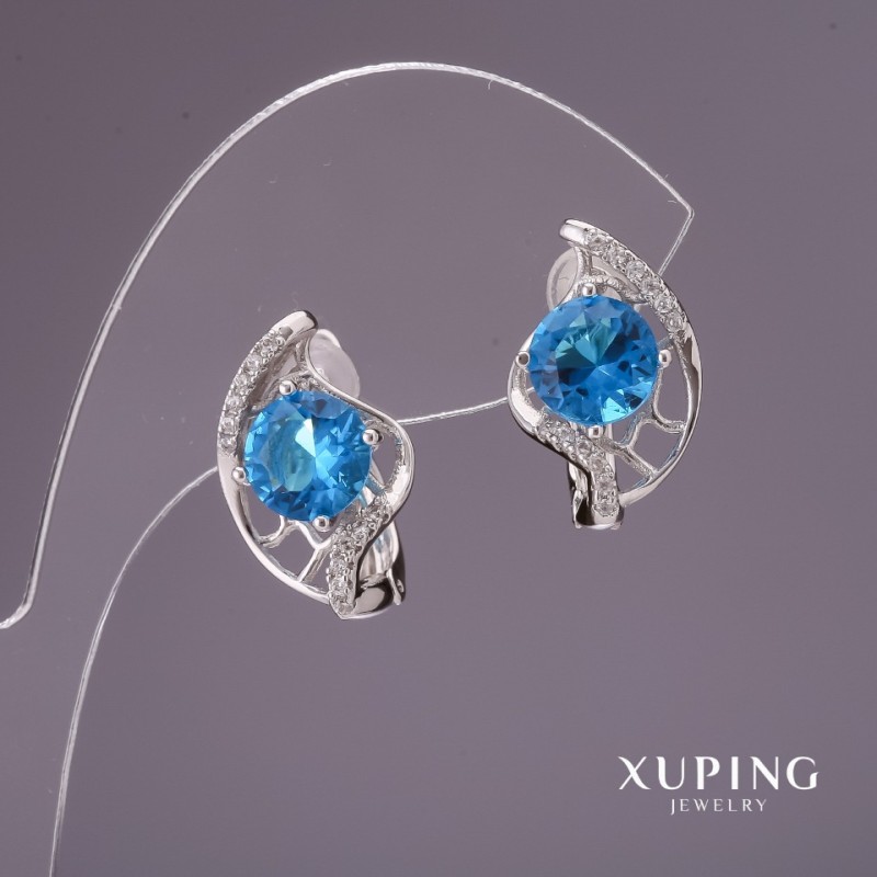 Cercei Xuping cu pietre albastre 17×11 mm rodiu