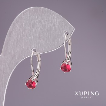 Cercei Xuping cu pietre roșii, placare rodiu, 18×6 mm